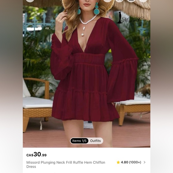 Missord Plunging Neck Frill Ruffle Hem Chiffon
Dress - Picture 1 of 2